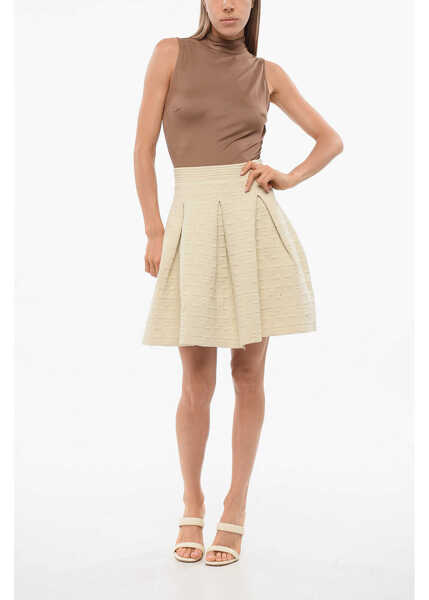 Fuste scurte Elisabetta Franchi Jacquard Knitted Miniskirt With Monogram Motif White Femei (BM 18694849) 4