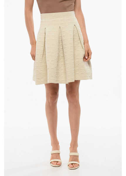 Fuste scurte Elisabetta Franchi Jacquard Knitted Miniskirt With Monogram Motif White Femei (BM 18694849) 1