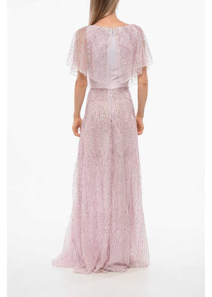 Rochii lungi Elisabetta Franchi Sequined Chiffon Dress With Butterfly Sleeves Pink Femei (BM 18694852) 2