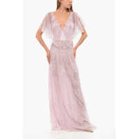 Rochii lungi Elisabetta Franchi Sequined Chiffon Dress With Butterfly Sleeves