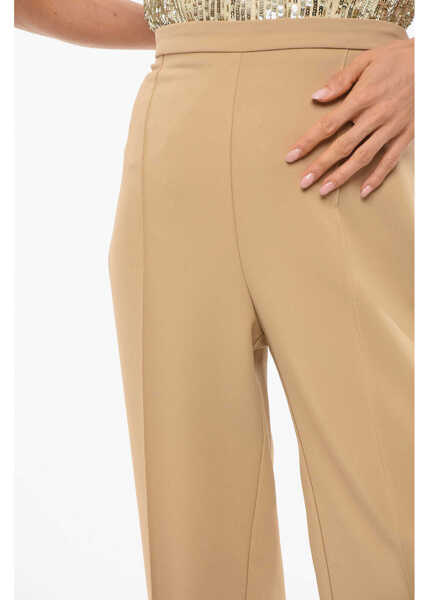 Pantaloni office Elisabetta Franchi Front Pleated Palazzo Pants Beige Femei (BM 18694867) 3
