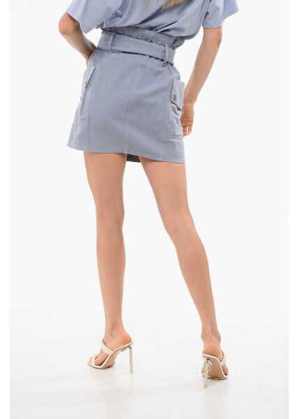 Fuste scurte Elisabetta Franchi Denim Cargo Miniskirt With Belt Light Blue Femei (BM 18694870) 2