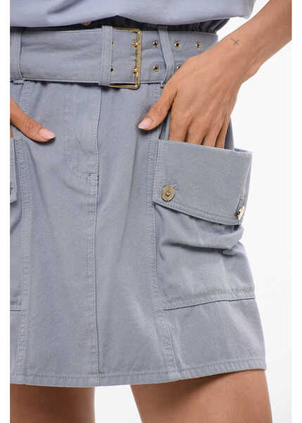 Fuste scurte Elisabetta Franchi Denim Cargo Miniskirt With Belt Light Blue Femei (BM 18694870) 3