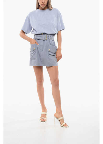 Fuste scurte Elisabetta Franchi Denim Cargo Miniskirt With Belt Light Blue Femei (BM 18694870) 4