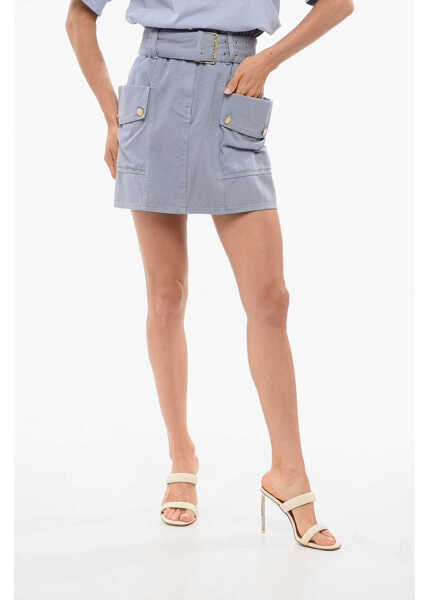 Fuste scurte Elisabetta Franchi Denim Cargo Miniskirt With Belt Light Blue Femei (BM 18694870) 1