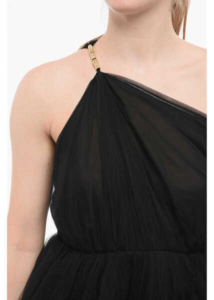 Rochii lungi Elisabetta Franchi One-Shoulder Tulle Maxidress Black Femei (BM 18694876) 3