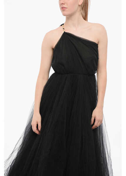 Rochii lungi Elisabetta Franchi One-Shoulder Tulle Maxidress Black Femei (BM 18694876) 4