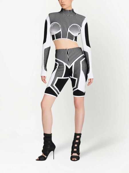 Bluze Balmain Long Sleeved Two-Tone Cropped Top Black & White Femei (BM 18695047) 2