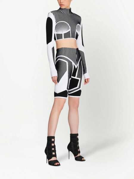 Bluze Balmain Long Sleeved Two-Tone Cropped Top Black & White Femei (BM 18695047) 3