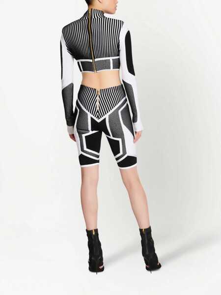Bluze Balmain Long Sleeved Two-Tone Cropped Top Black & White Femei (BM 18695047) 4