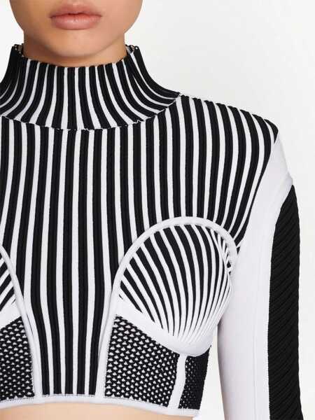 Bluze Balmain Long Sleeved Two-Tone Cropped Top Black & White Femei (BM 18695047) 5