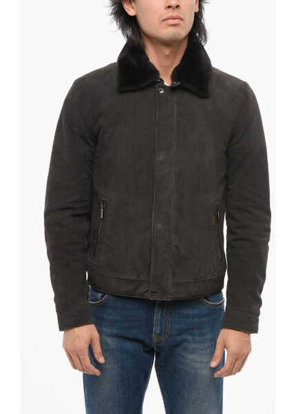 Bomber jacket Moorer Suede Anfossi Bomber Jacket With Fur Collar Brown Barbati (BM 18695056) 1