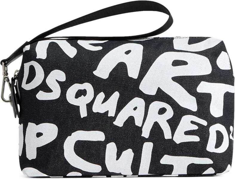 Genti de mana DSQUARED2 Denim Clutch With Contrasting Print Black & White Barbati (BM 18695059) 1