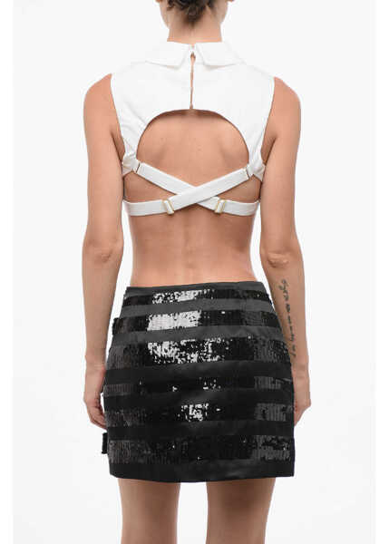 Bluze Elisabetta Franchi Cotton Blend Crop Top With Back Criss Cross Detail White Femei (BM 18695068) 2