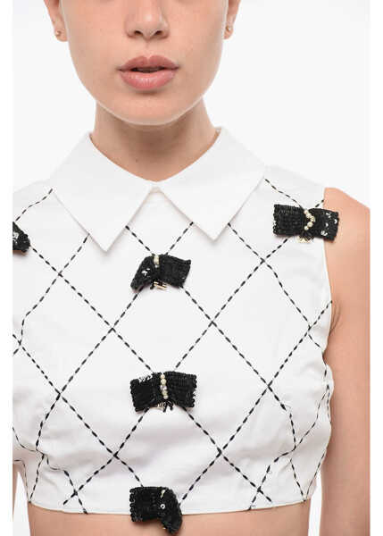 Bluze Elisabetta Franchi Cotton Blend Crop Top With Back Criss Cross Detail White Femei (BM 18695068) 3