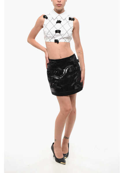 Bluze Elisabetta Franchi Cotton Blend Crop Top With Back Criss Cross Detail White Femei (BM 18695068) 4