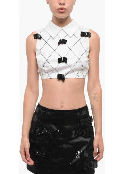 Bluze Elisabetta Franchi Cotton Blend Crop Top With Back Criss Cross Detail White Femei (BM 18695068) 1