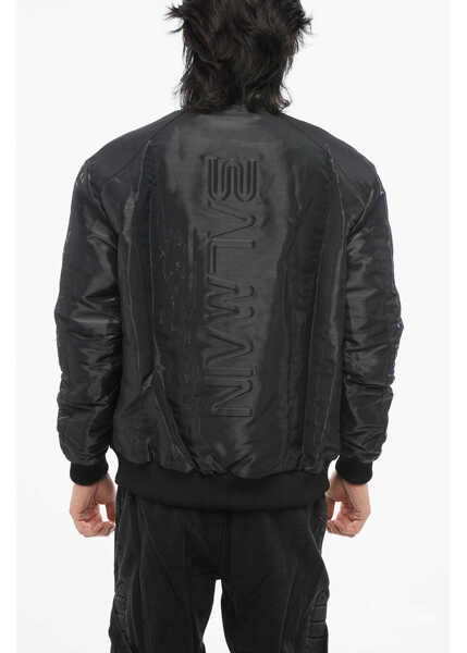 Bomber jacket Balmain Laminated Fabric Bomber Jacket With Ribbed Edges Black Barbati (BM 18695071) 2