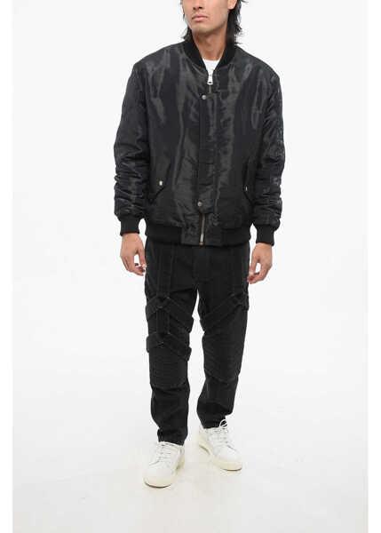 Bomber jacket Balmain Laminated Fabric Bomber Jacket With Ribbed Edges Black Barbati (BM 18695071) 4