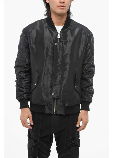 Bomber jacket Balmain Laminated Fabric Bomber Jacket With Ribbed Edges Black Barbati (BM 18695071) 1