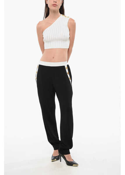 Pantaloni casual Balmain Knitted Pants With Decorative Buttons Black & White Femei (BM 18695083) 4