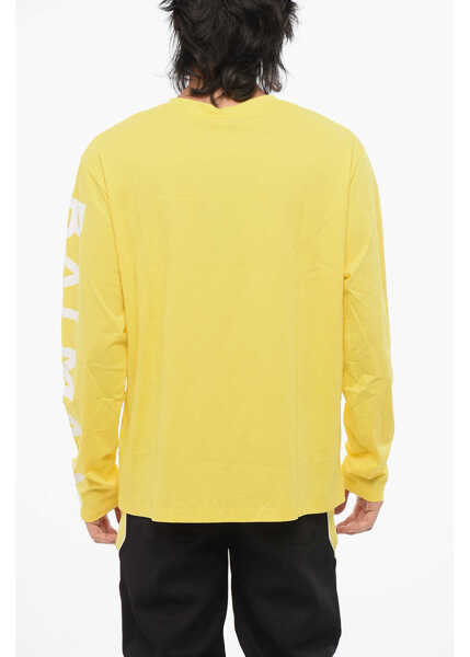 Tricouri Balmain Long Sleeved Crew-Neck T-Shirt With Printed Logo Yellow Barbati (BM 18695086) 2