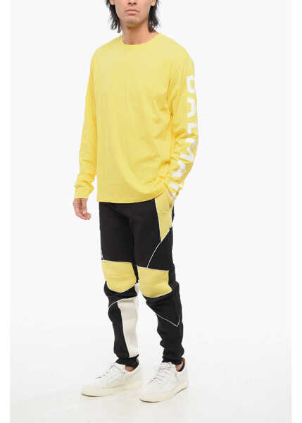 Tricouri Balmain Long Sleeved Crew-Neck T-Shirt With Printed Logo Yellow Barbati (BM 18695086) 4