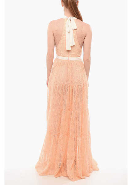 Rochii lungi Elisabetta Franchi Eyelash Fabric Halter Neck Dress Orange Femei (BM 18695089) 2