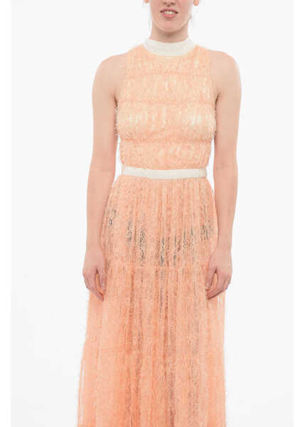 Rochii lungi Elisabetta Franchi Eyelash Fabric Halter Neck Dress Orange Femei (BM 18695089) 4