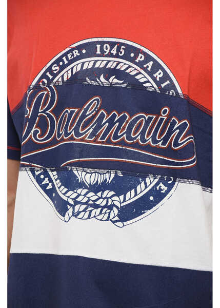 Tricouri Balmain Color Block Crew-Neck T-Shirt With Printed Logo White Barbati (BM 18695098) 3