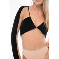 Body-uri Elisabetta Franchi Dama - Body-uri Elisabetta Franchi Long-Sleeved Mesh And Velour Bodysuit Black Femei (BM 18695101) - B-mall.ro