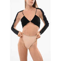 Body-uri Long-Sleeved Mesh And Velour Bodysuit Femei