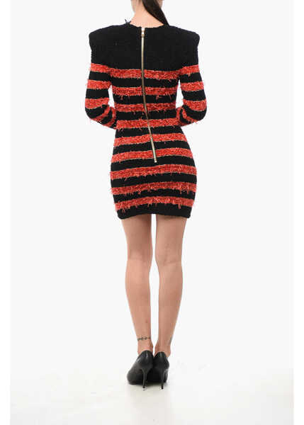 Rochii scurte Balmain Two-Tone Striped Mini Dress With Decorative Buttons Black Femei (BM 18695110) 2
