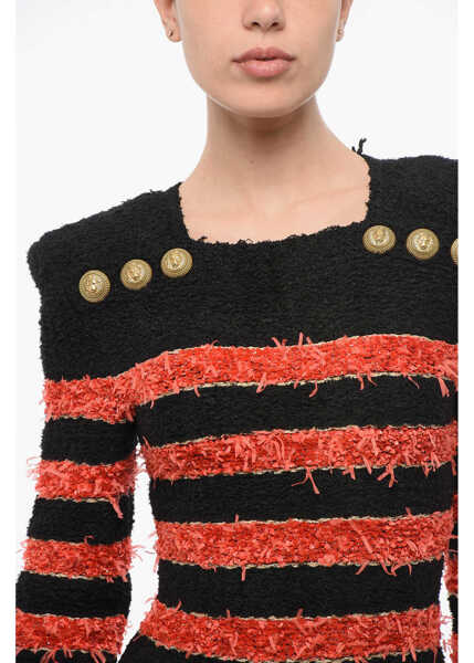 Rochii scurte Balmain Two-Tone Striped Mini Dress With Decorative Buttons Black Femei (BM 18695110) 3