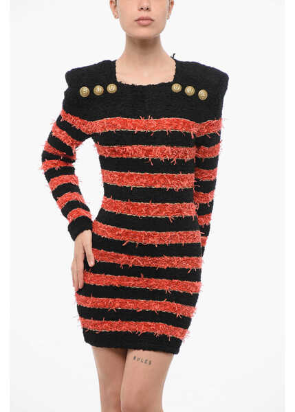 Rochii scurte Balmain Two-Tone Striped Mini Dress With Decorative Buttons Black Femei (BM 18695110) 4