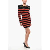 Rochii scurte Two-Tone Striped Mini Dress With Decorative Buttons Femei