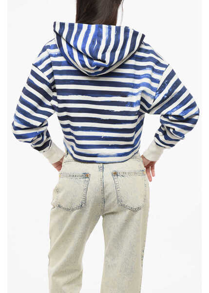 Bluze de trening Balmain Two-Tone Striped Cropped Hoodie With Heart Print White Femei (BM 18695113) 2