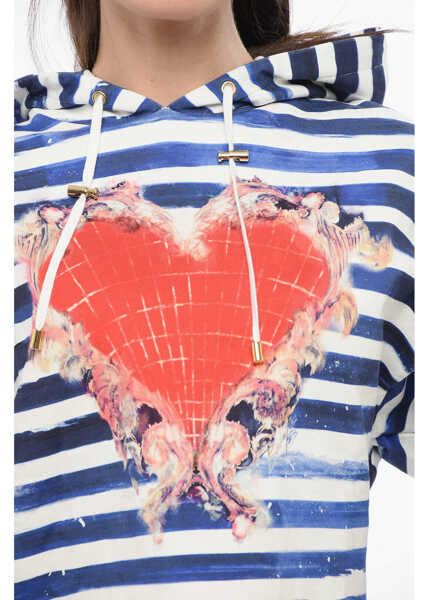 Bluze de trening Balmain Two-Tone Striped Cropped Hoodie With Heart Print White Femei (BM 18695113) 3