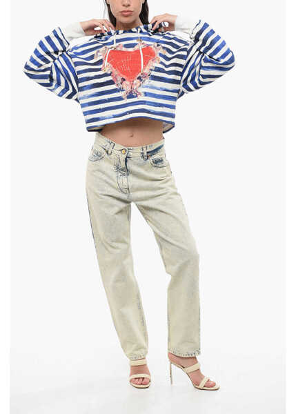 Bluze de trening Balmain Two-Tone Striped Cropped Hoodie With Heart Print White Femei (BM 18695113) 4
