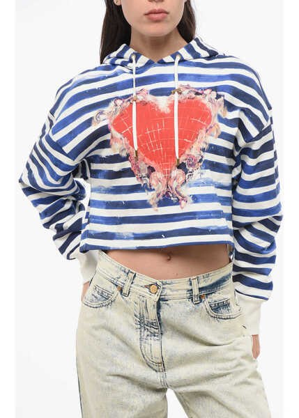 Bluze de trening Balmain Two-Tone Striped Cropped Hoodie With Heart Print White Femei (BM 18695113) 1