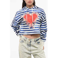 Bluze de trening Two-Tone Striped Cropped Hoodie With Heart Print Femei