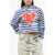 Balmain Two-Tone Striped Cropped Hoodie With Heart Print White