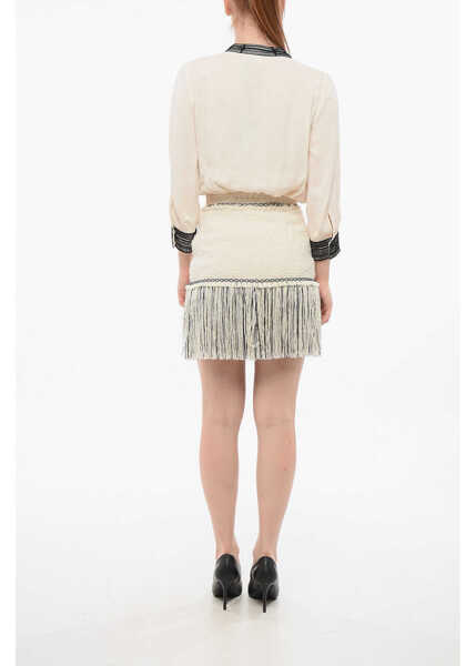 Rochii scurte Elisabetta Franchi Modular Shirt Dress With Fringed Hems White Femei (BM 18695116) 2