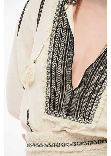 Rochii scurte Elisabetta Franchi Modular Shirt Dress With Fringed Hems White Femei (BM 18695116) 3