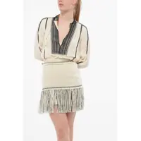 Imbracaminte Dama pagina 231 - Rochii scurte Elisabetta Franchi Modular Shirt Dress With Fringed Hems White Femei (BM 18695116) - B-mall.ro
