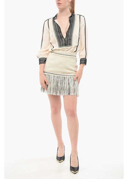 Rochii scurte Elisabetta Franchi Modular Shirt Dress With Fringed Hems White Femei (BM 18695116) 1