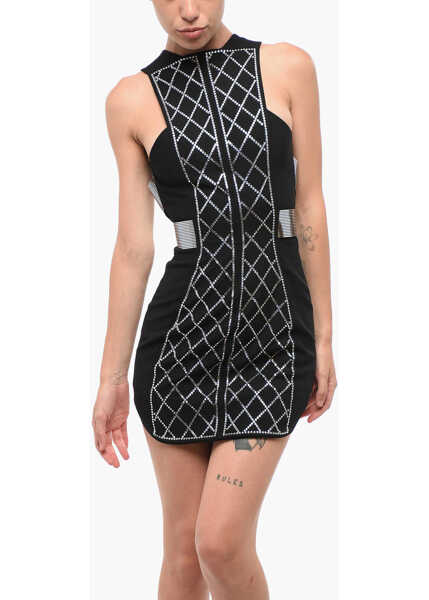 Rochii scurte Balmain Sheath Mini Dress Embellished With Rhinestones Black Femei (BM 18695122) 4