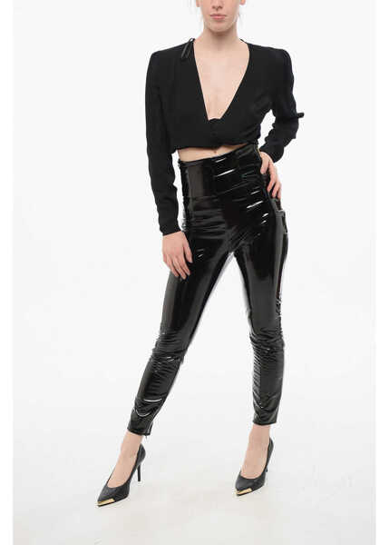 Colanti Elisabetta Franchi Eco-Patent Leather High-Waisted Leggings Black Femei (BM 18695131) 4