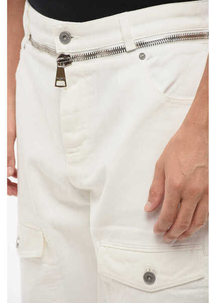 Blugi drepti Balmain Straight Fit Cargo Jeans With Zip Detail 22Cm White Barbati (BM 18695134) 3