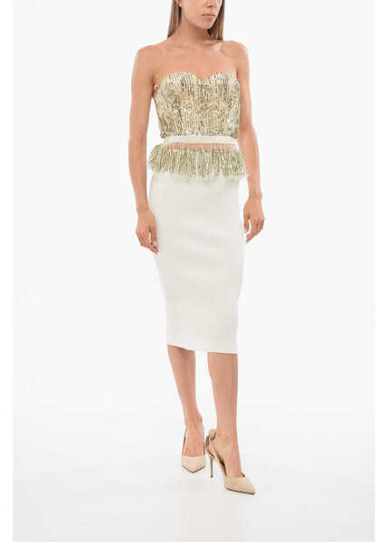 Fuste lungi Elisabetta Franchi Knit Pencil Skirt With Zip White Femei (BM 18695137) 4